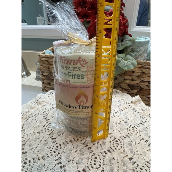 DNS Designs Flameless Timer Candle Fall Themed Ivory Orange Battery Operated - Picture 6 of 8